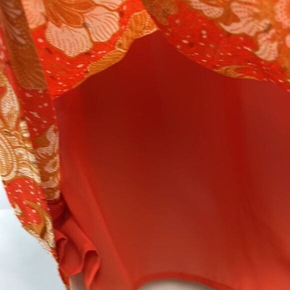 Joie Orange Fall Floral short sleeve Blouse with metallic accents size large EUC - Picture 8 of 11